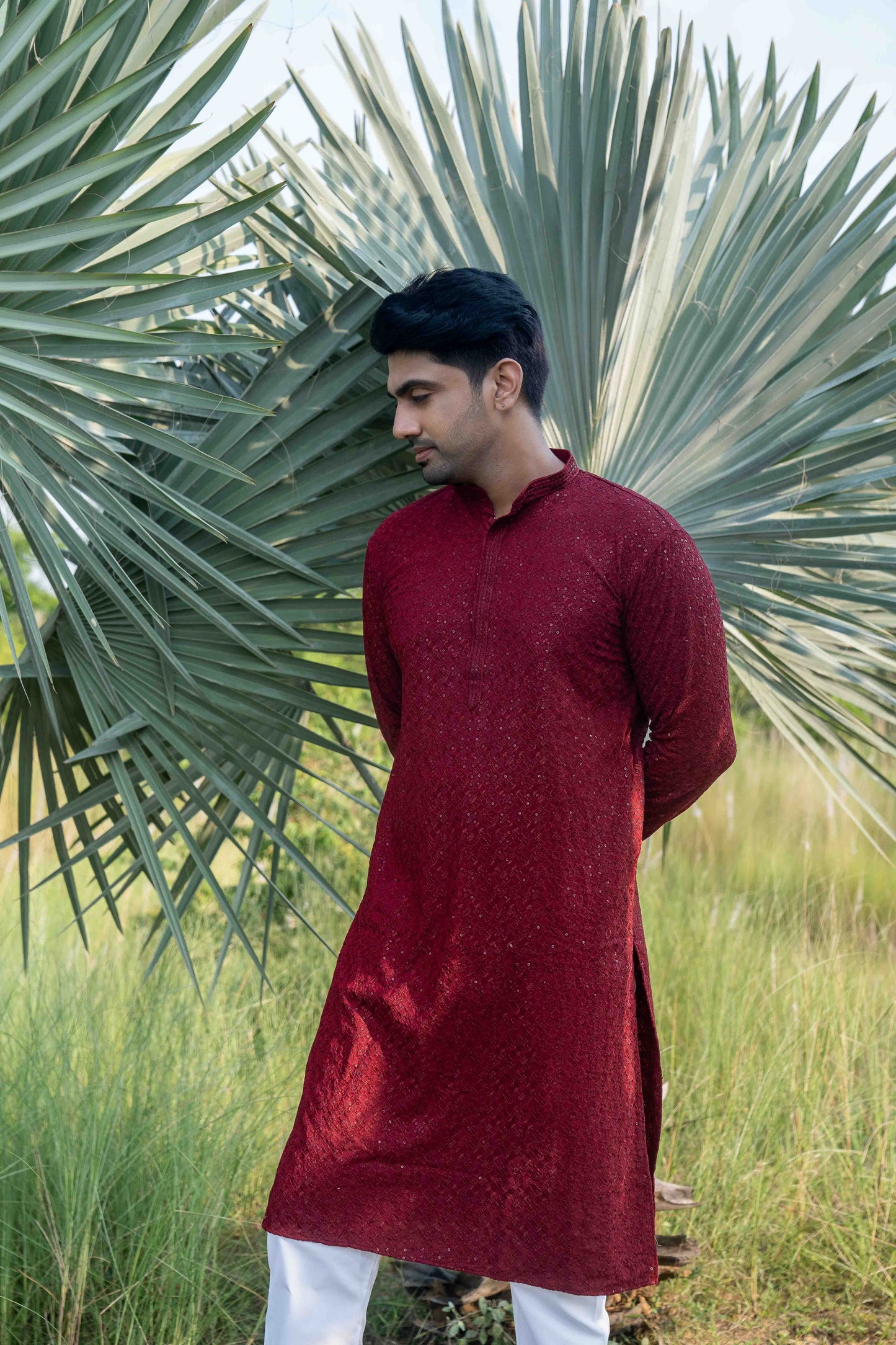 Chikan Kari Kurta - Red