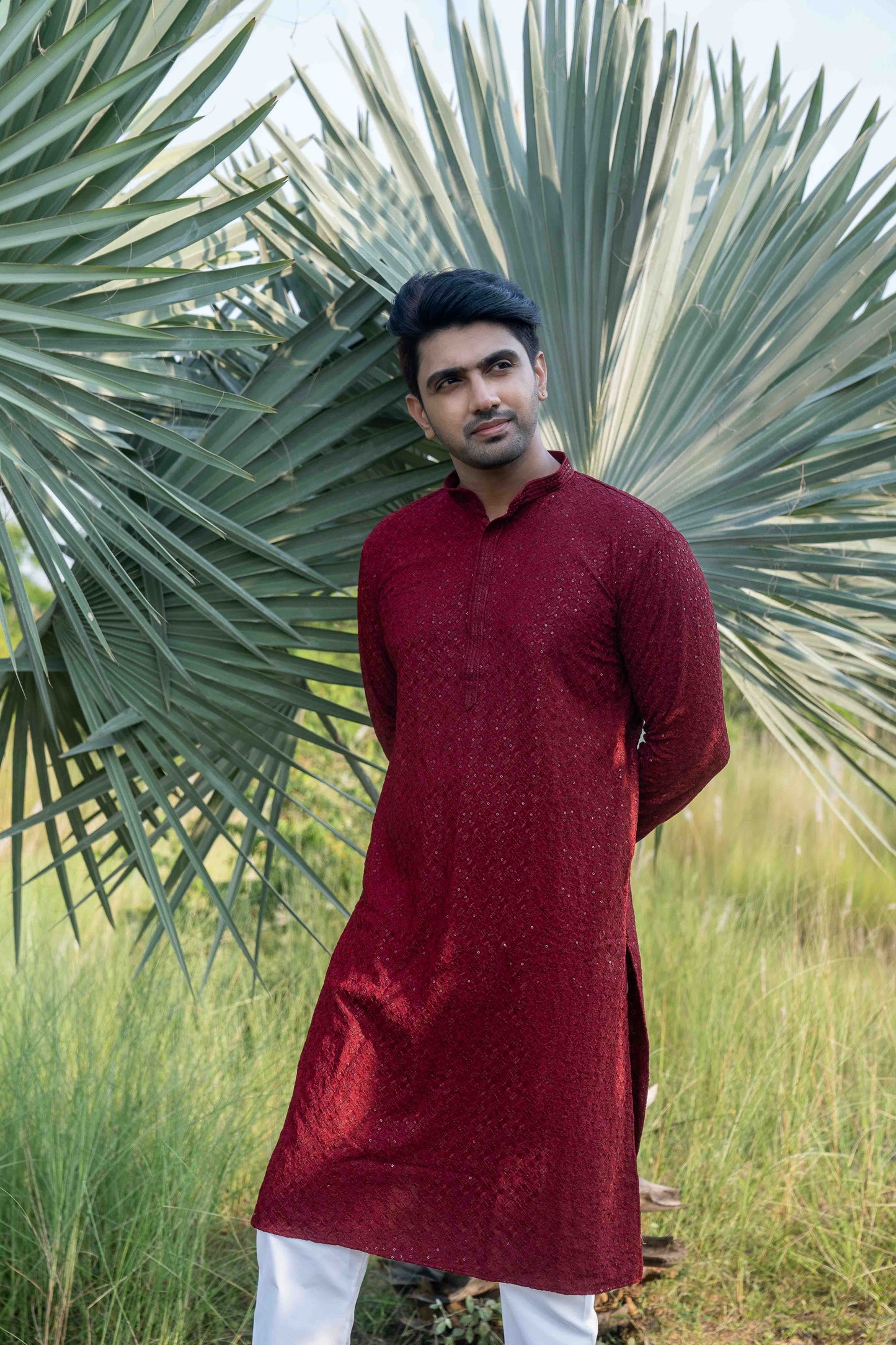 Chikan Kari Kurta - Red