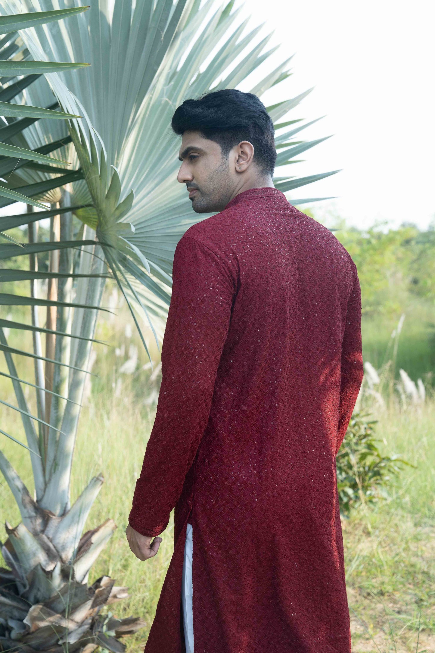 Chikan Kari Kurta - Red