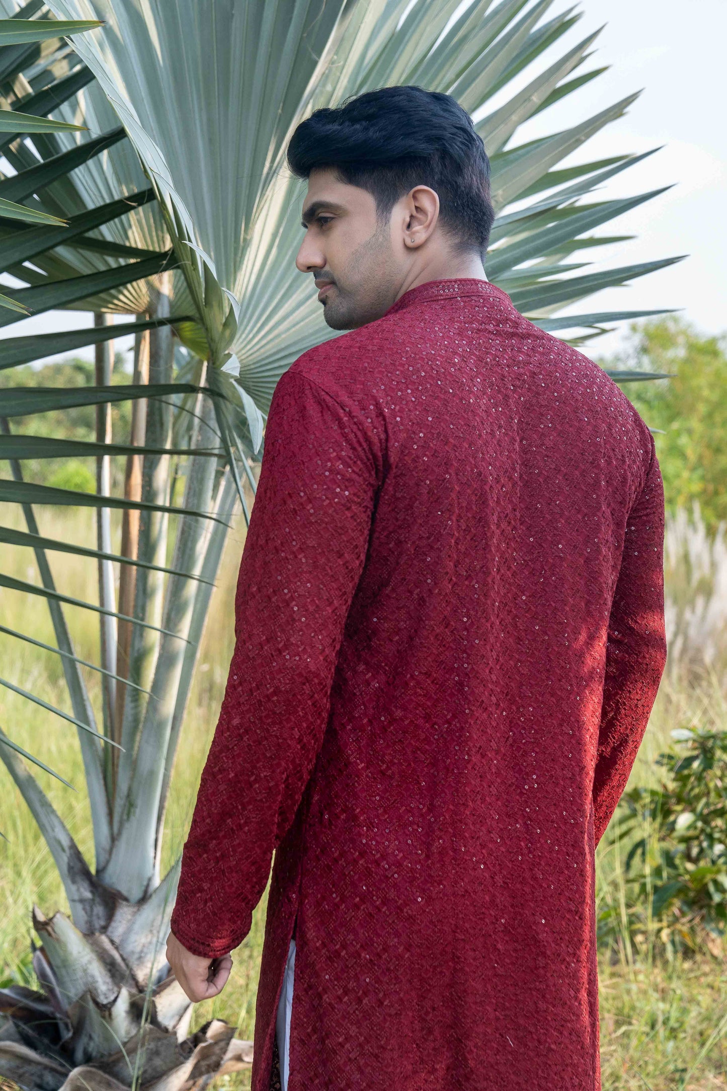 Chikan Kari Kurta - Red