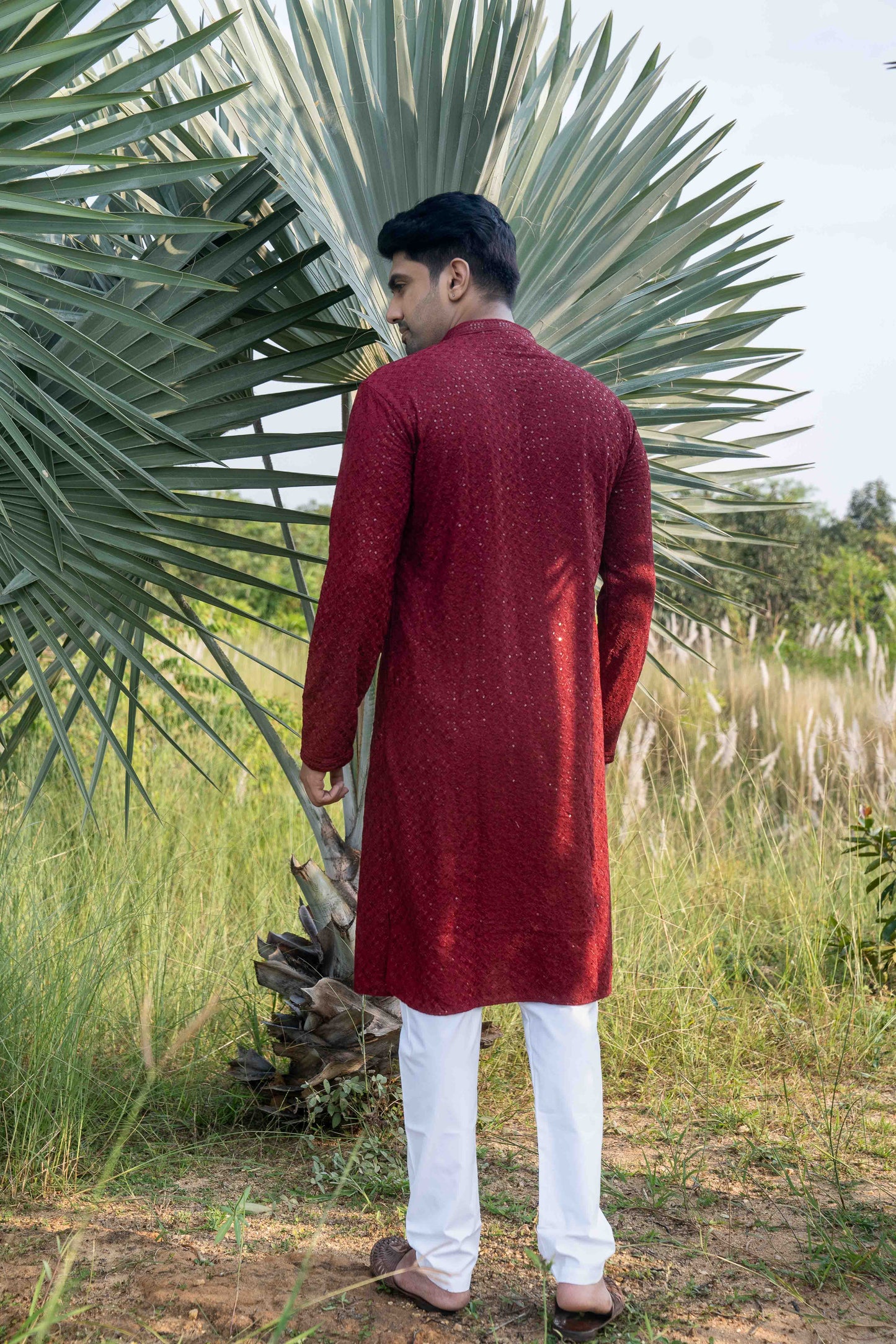 Chikan Kari Kurta - Red