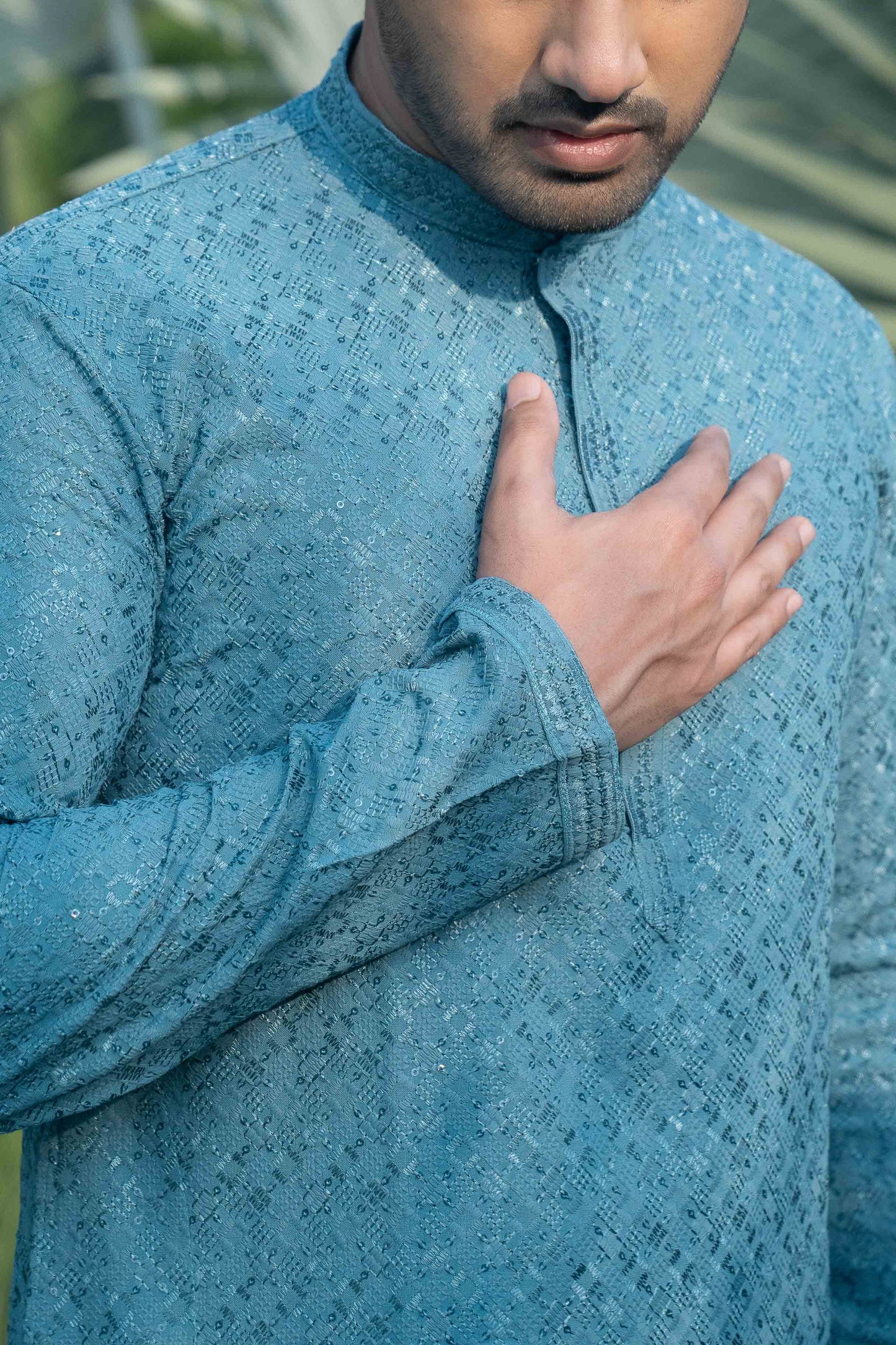 Chikan Kari Kurta - Teal