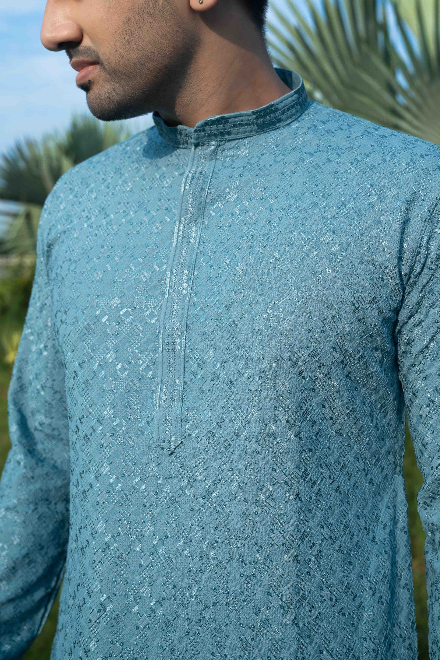 Chikan Kari Kurta - Teal