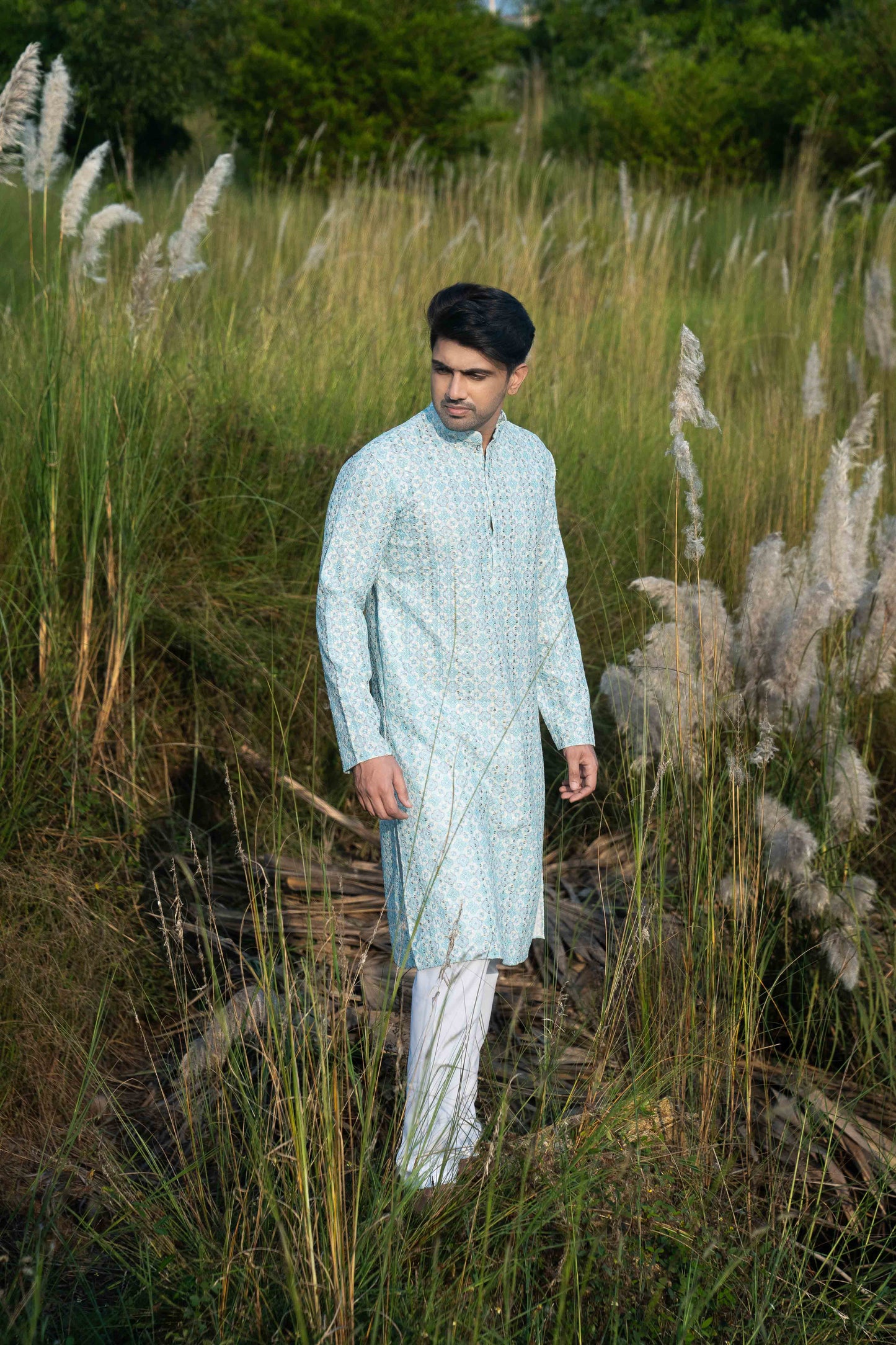 Chikan Kari Kurta - Light Blue