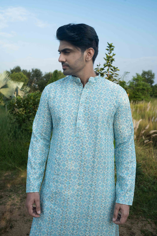 Chikan Kari Kurta - Light Blue