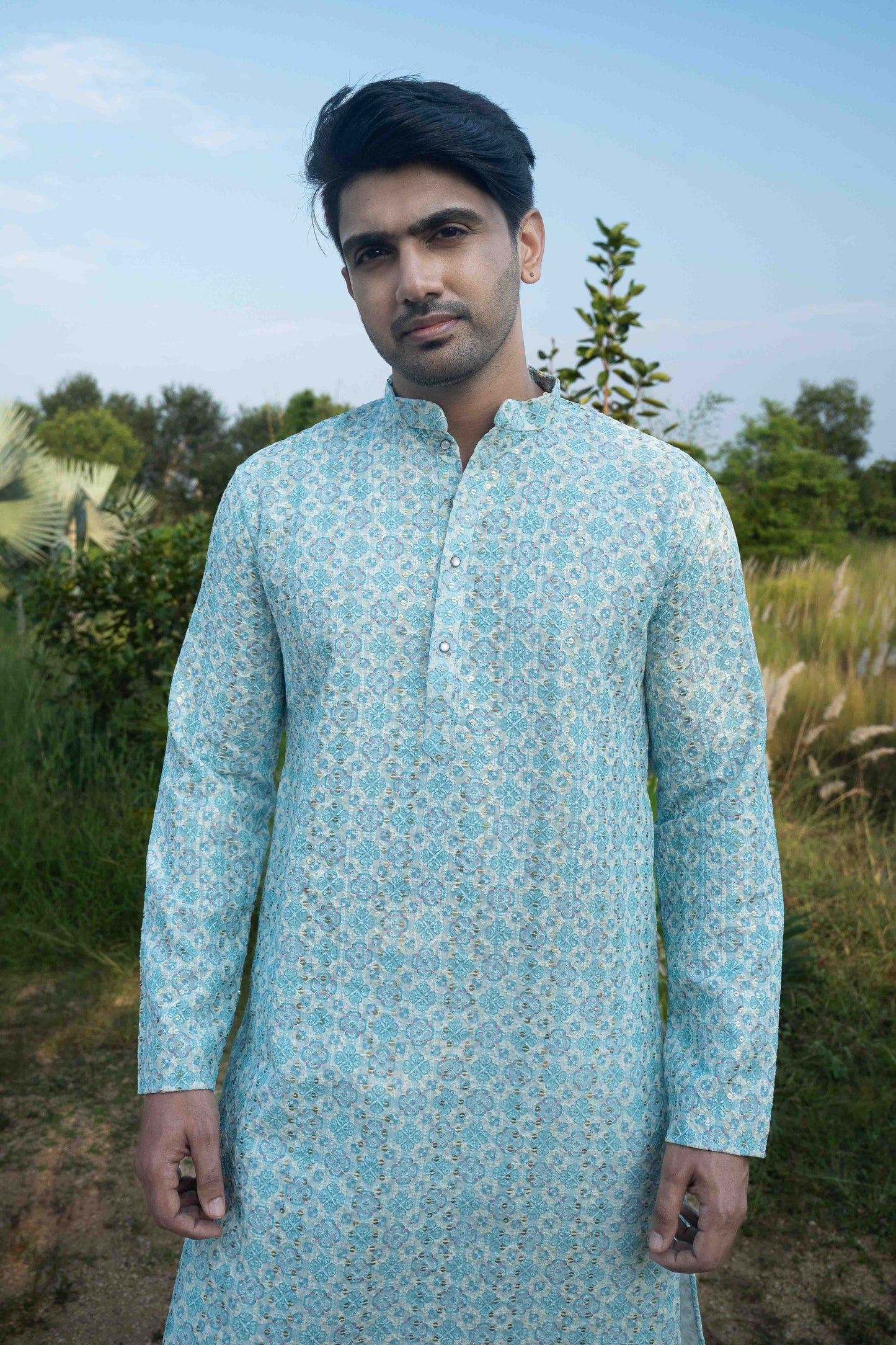 Chikan Kari Kurta - Light Blue