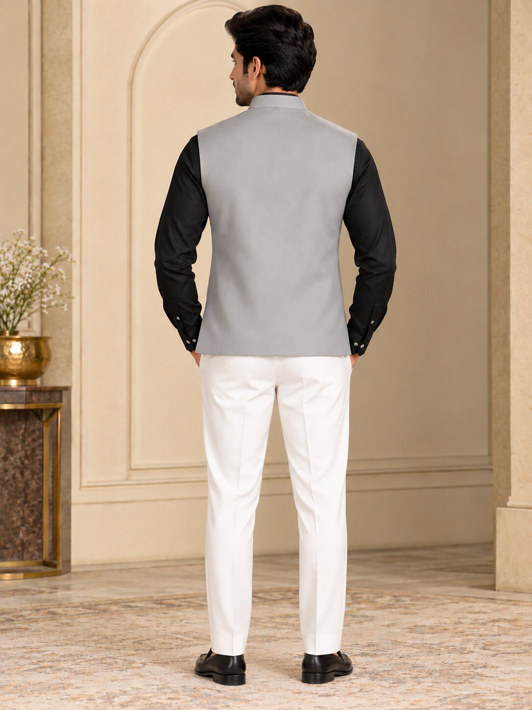 Men Premium Grey Solid Nehru Jacket (Bundi)