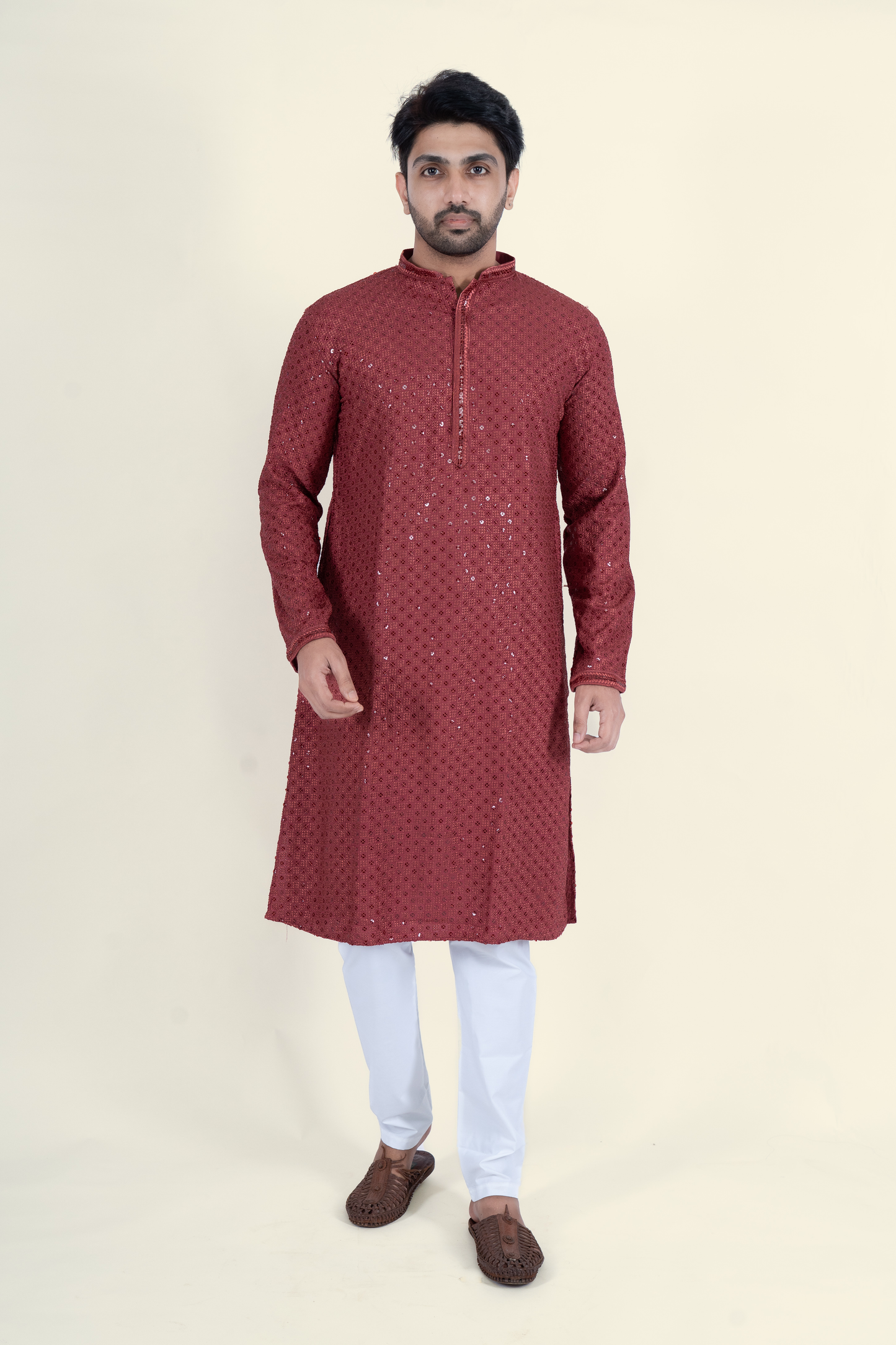 Chikan Kari Kurta - Maroon