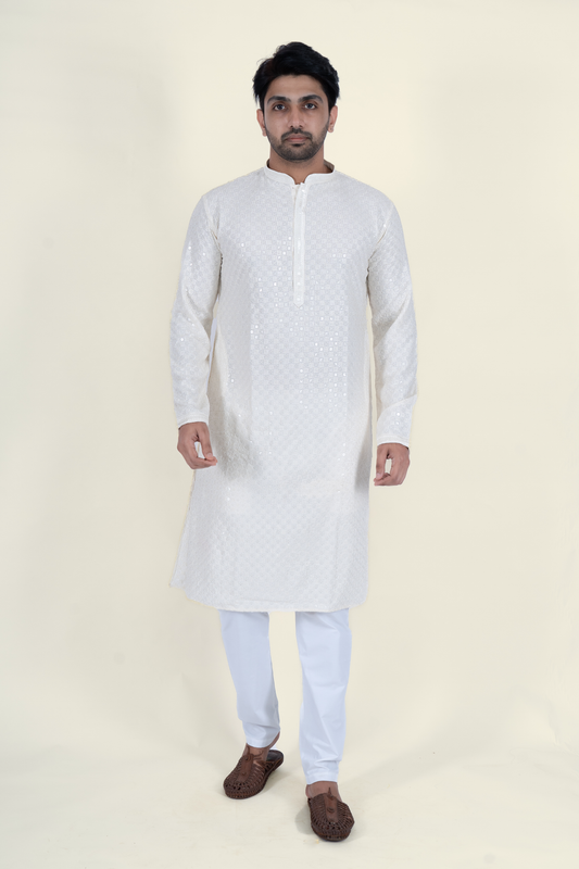 Chikan Kari Kurta - White