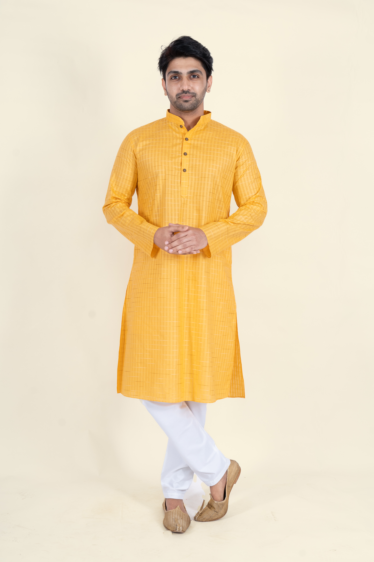 Textured Cotton Kurta - Yellow