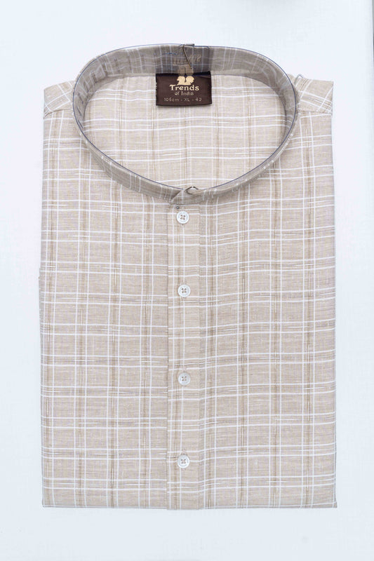 Patterned Cotton Kurta - Light Brown