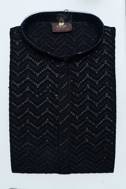 Chikan Kari Kurta - Black