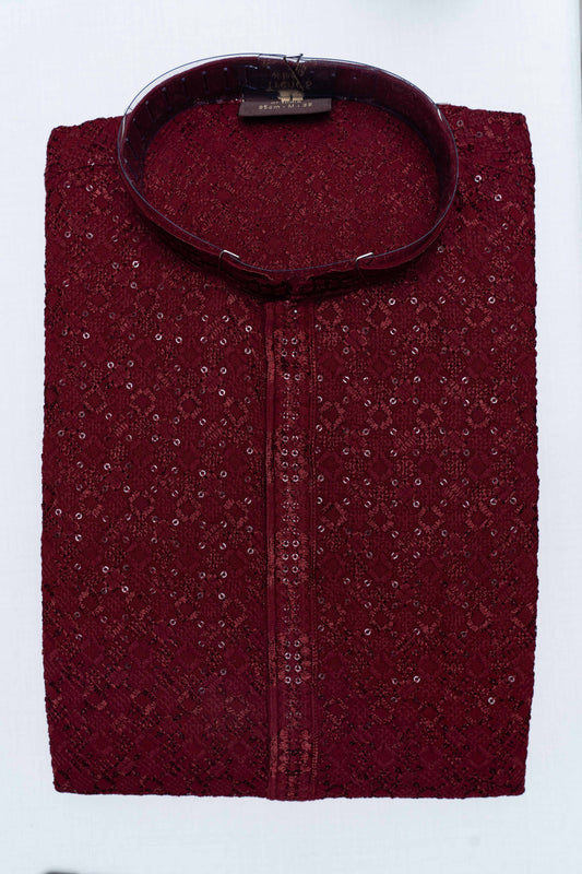 Chikan Kari Kurta - Maroon