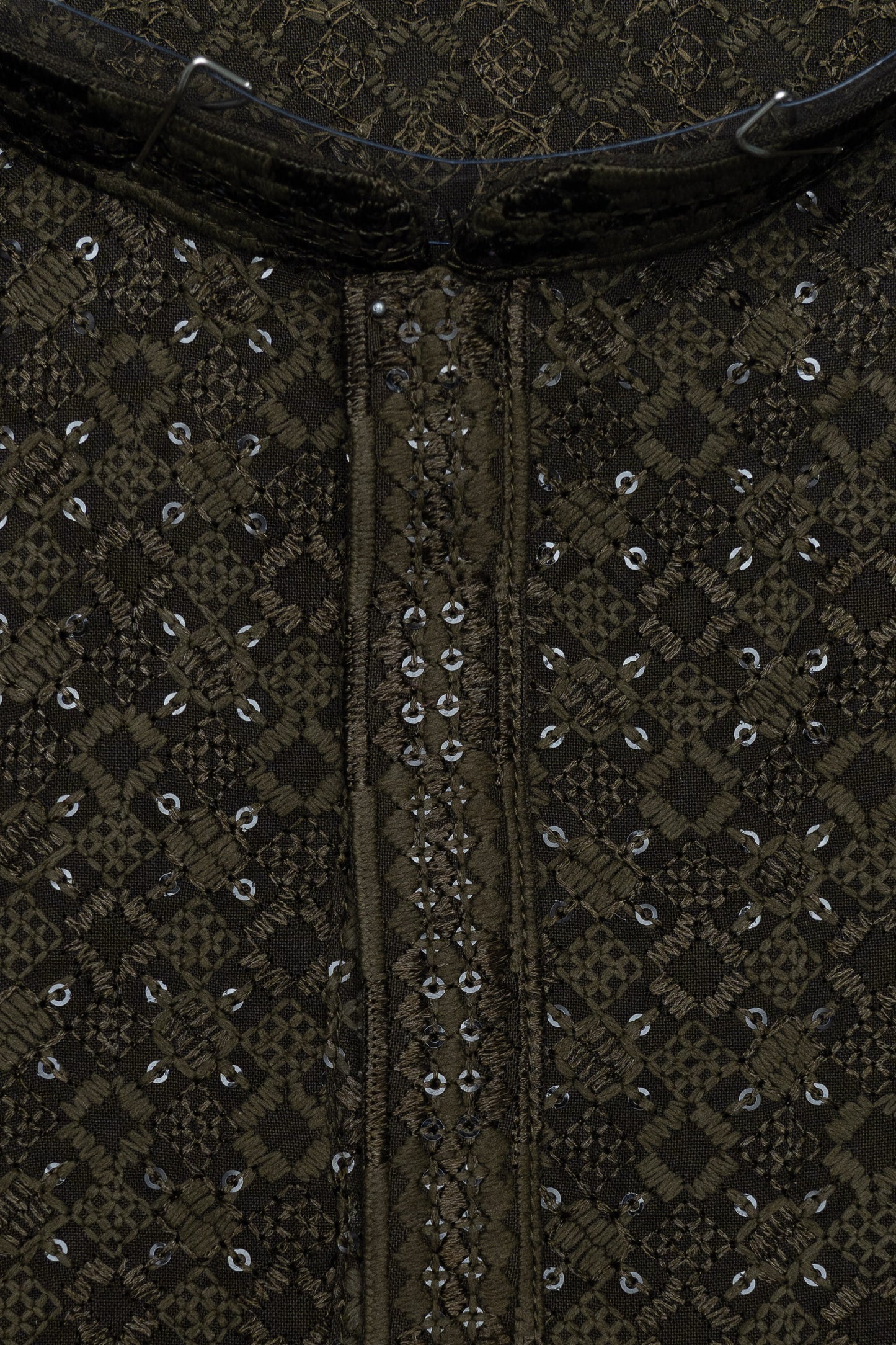 Chikan Kari Kurta - Dark Olive