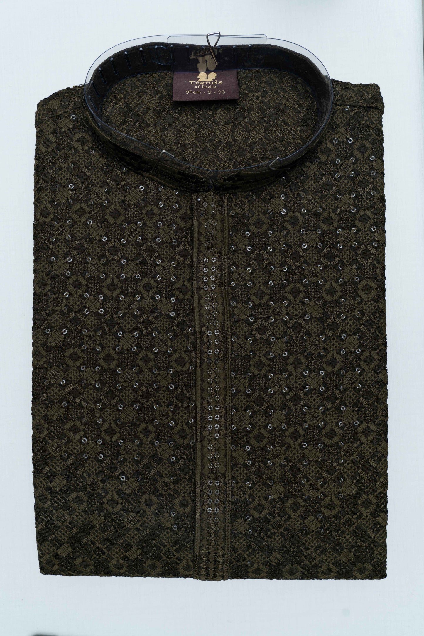 Chikan Kari Kurta - Dark Olive