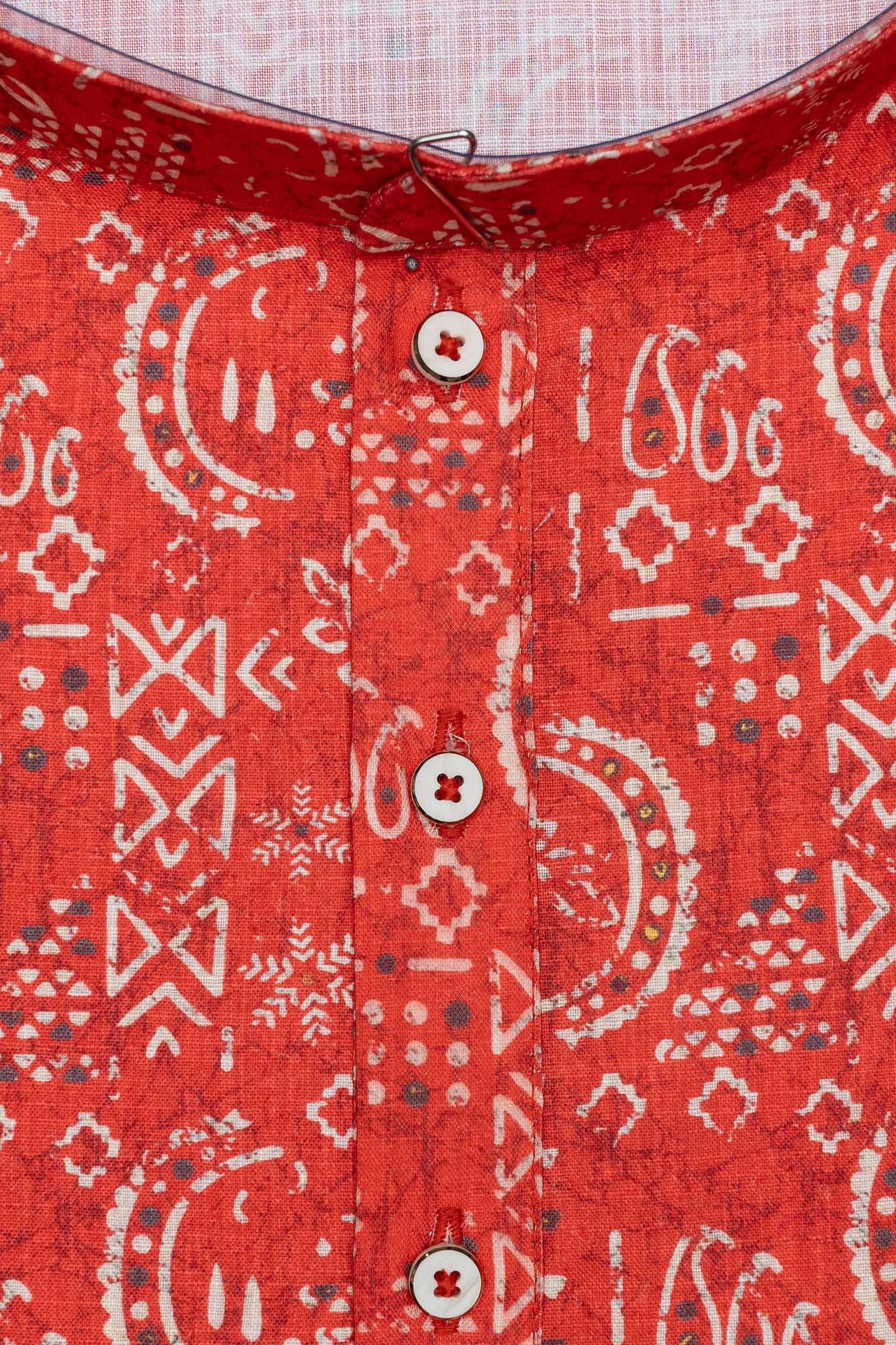 Batik Print Cotton Kurta - Deep Orange