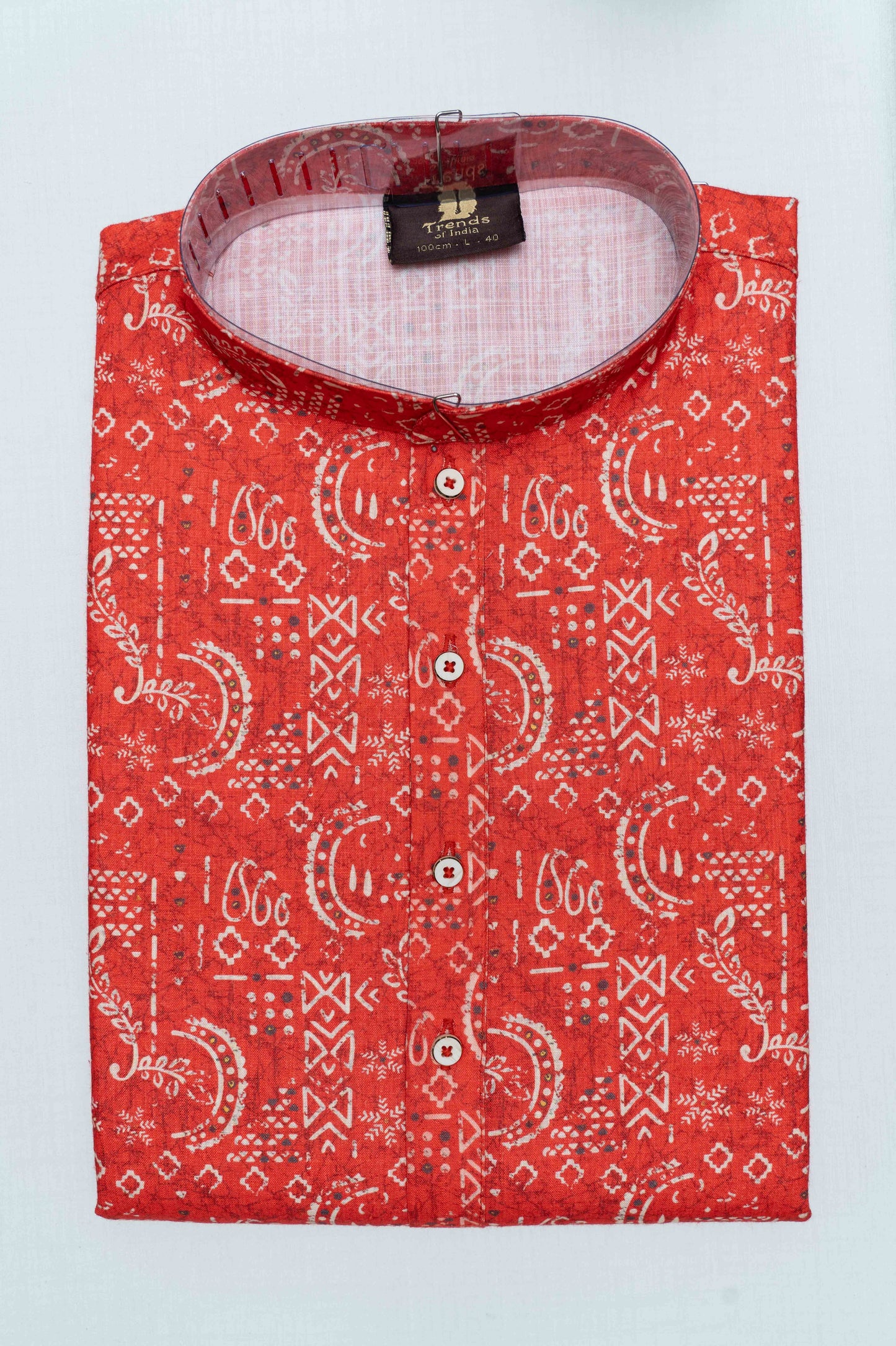 Batik Print Cotton Kurta - Deep Orange