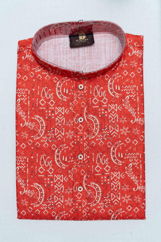 Batik Print Cotton Kurta - Deep Orange