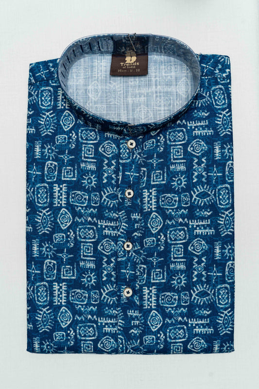 Batik Print Cotton Kurta - Blue