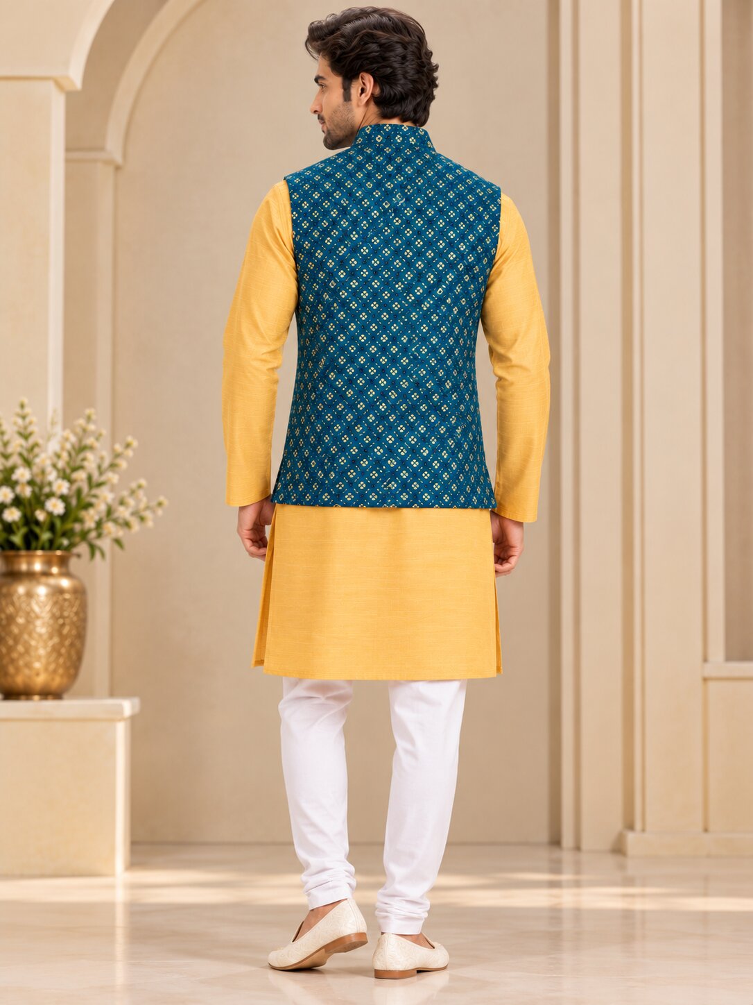 Men's Rama Blue Printed Nehru Jacket