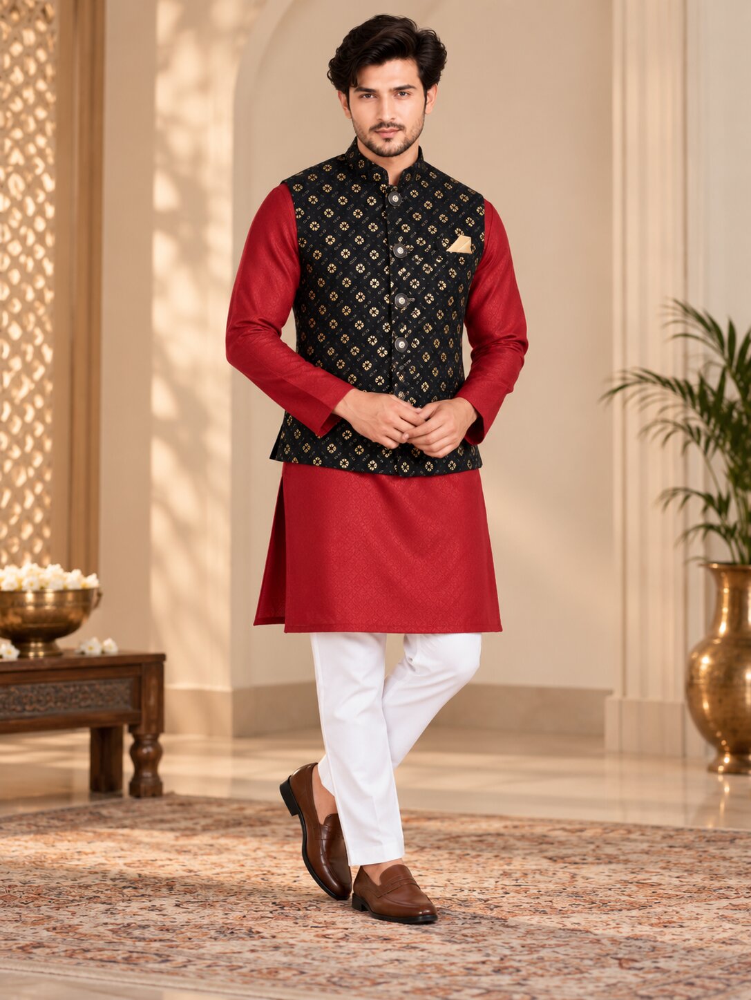 Men's Black Printed Nehru Jacket