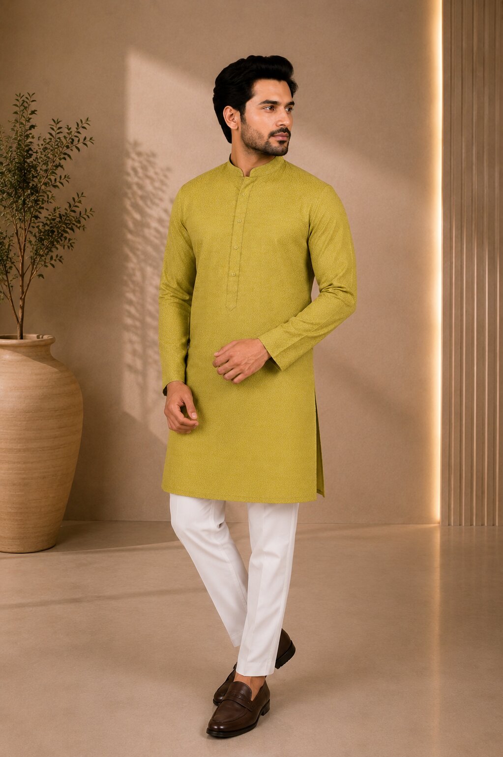 Men’s Mehandi Textured Kurta Pajama