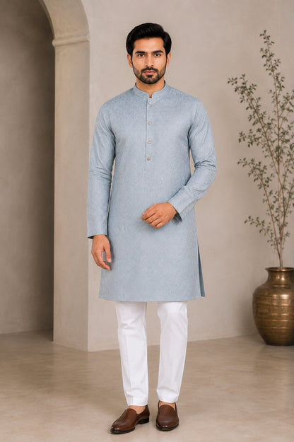 Men’s Light Blue Textured Kurta Pajama