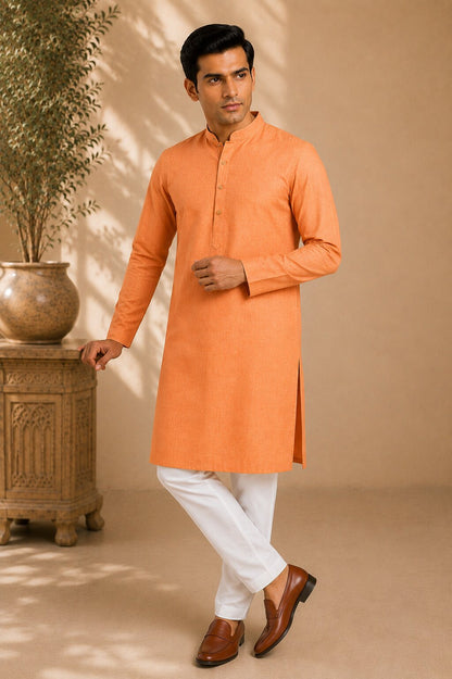 Men’s Orange Textured Kurta