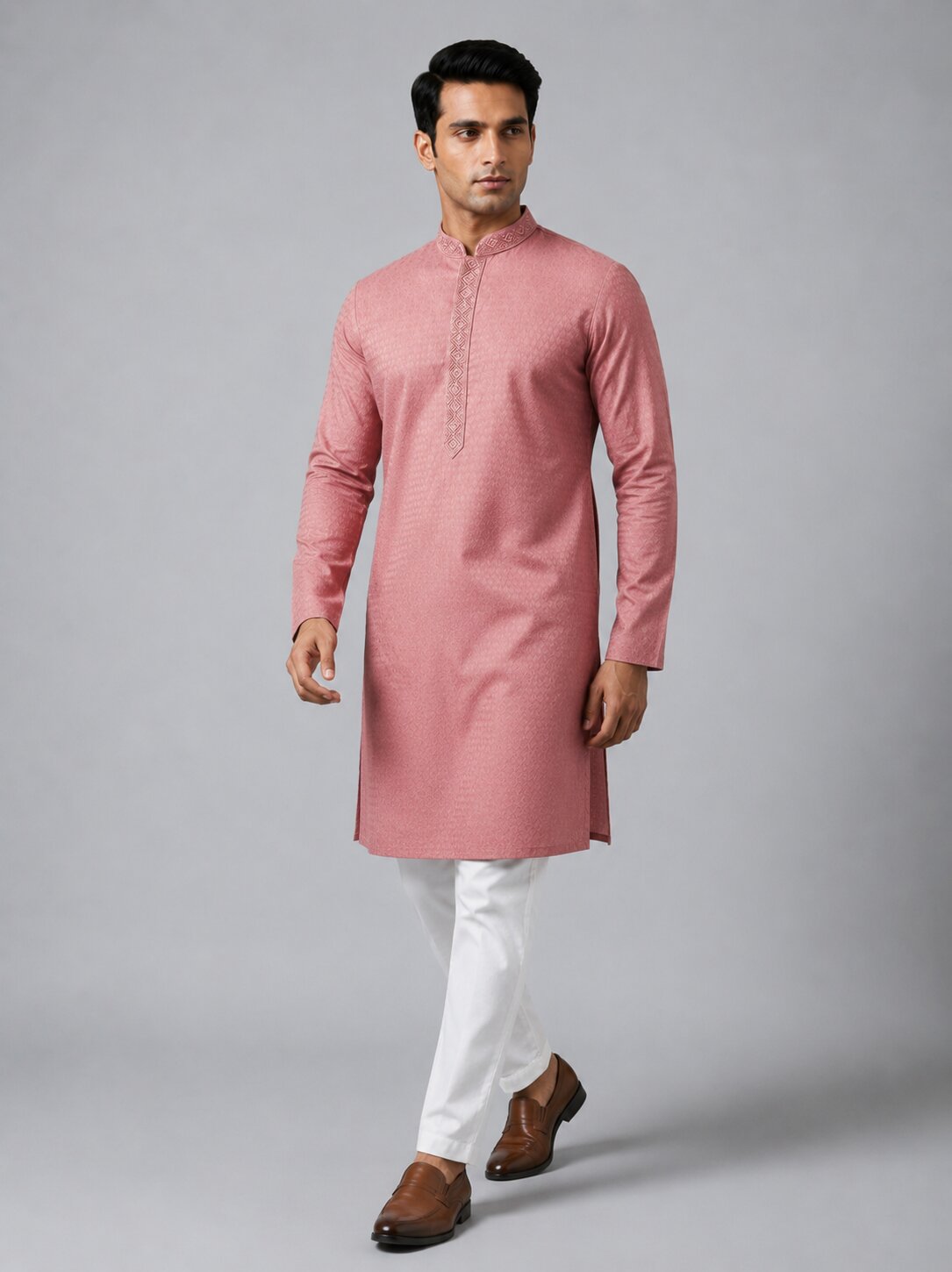 Men’s Peach Embroidered Kurta Pajama