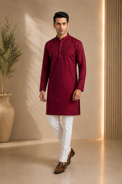 Men’s Maroon Textured Kurta Pajama