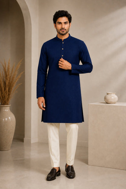 Men’s Blue Textured Kurta Pajama