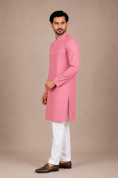 Men’s Premium Pink Textured Kurta with White Pajama