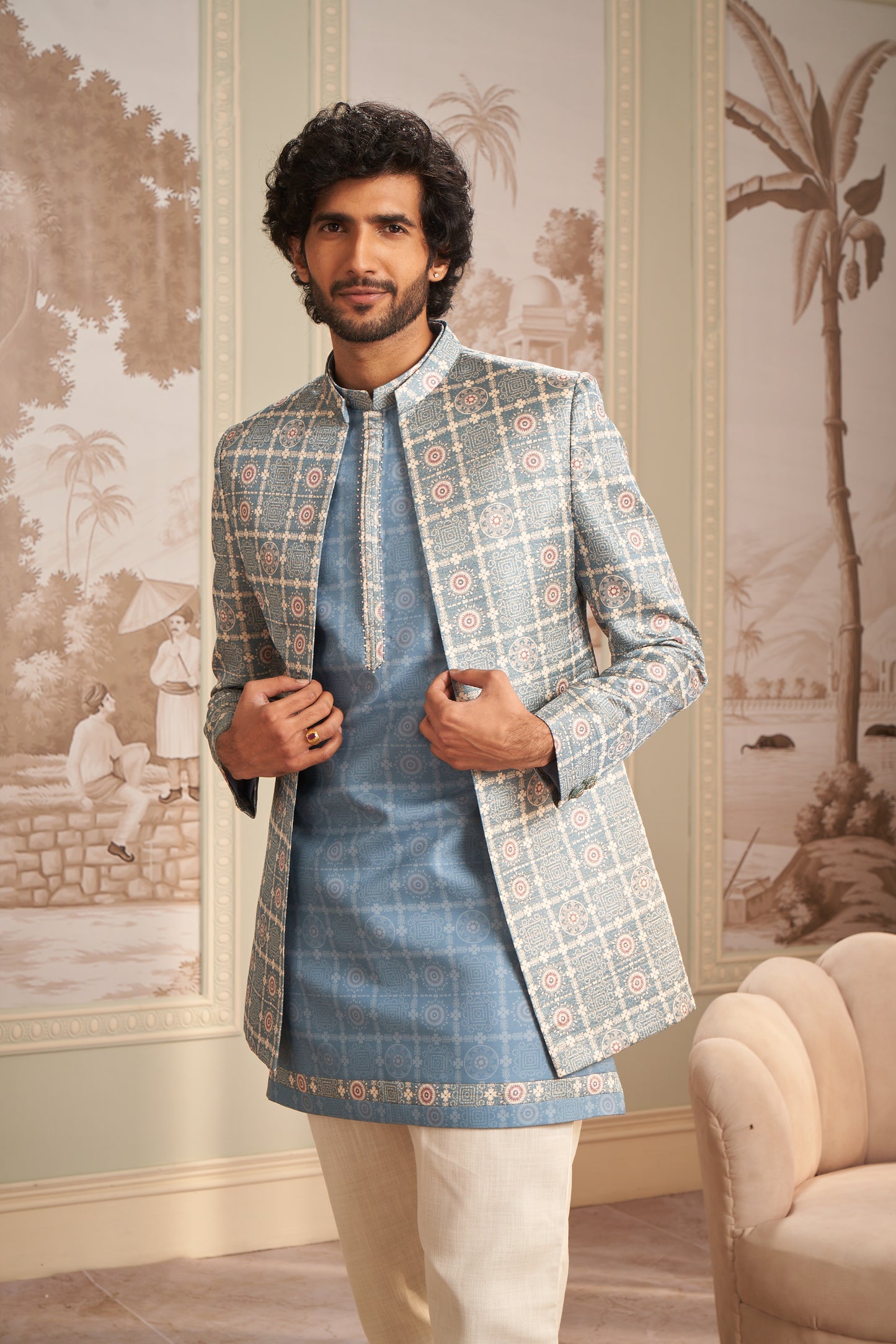 Indo Western Front Open - Light Blue