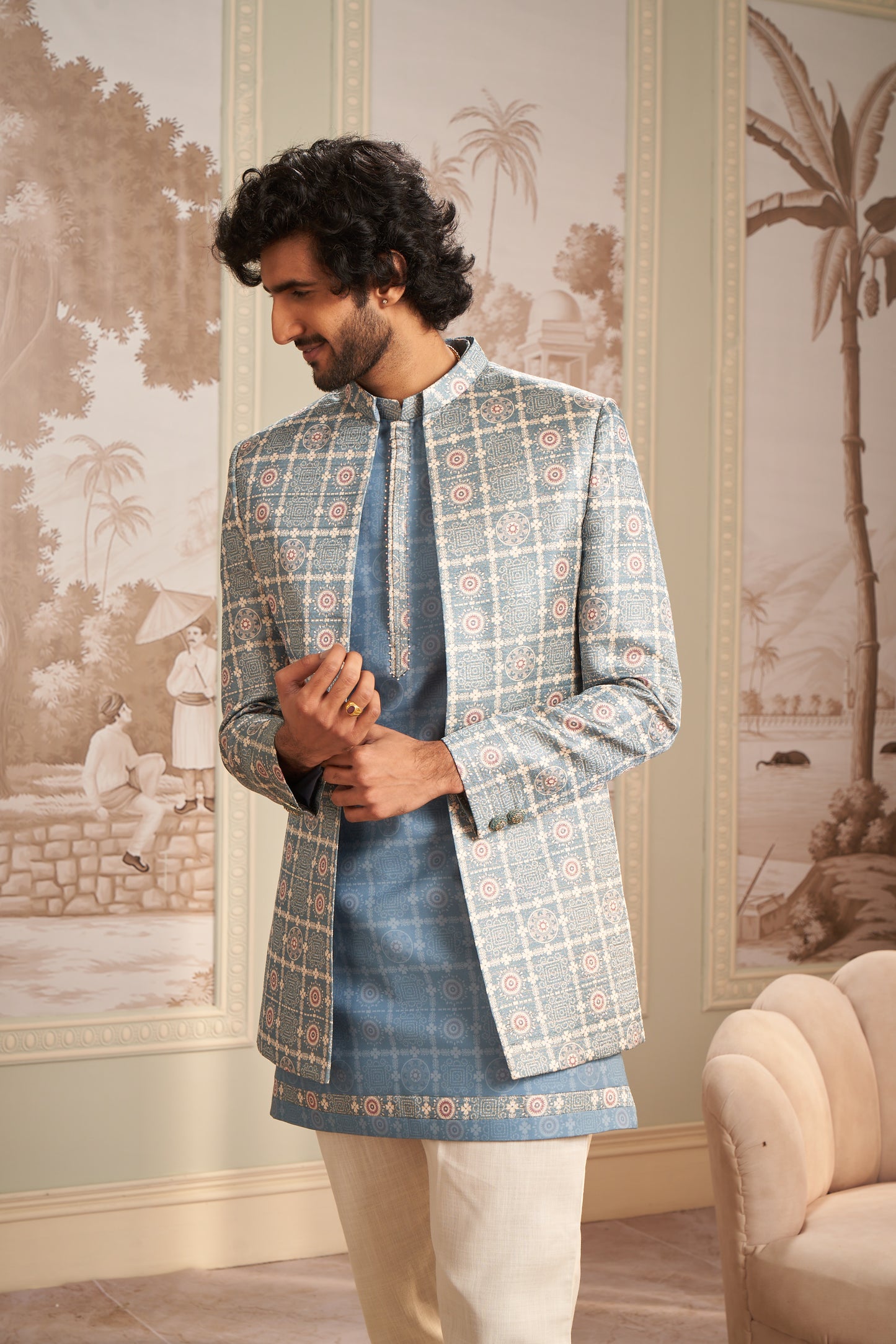 Indo Western Front Open - Light Blue