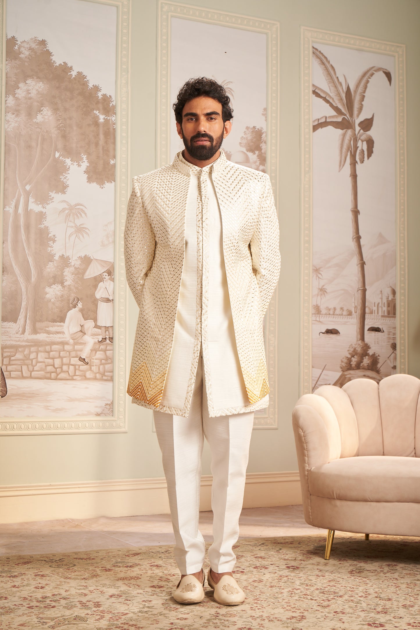 Indo Western Front Open - Cream