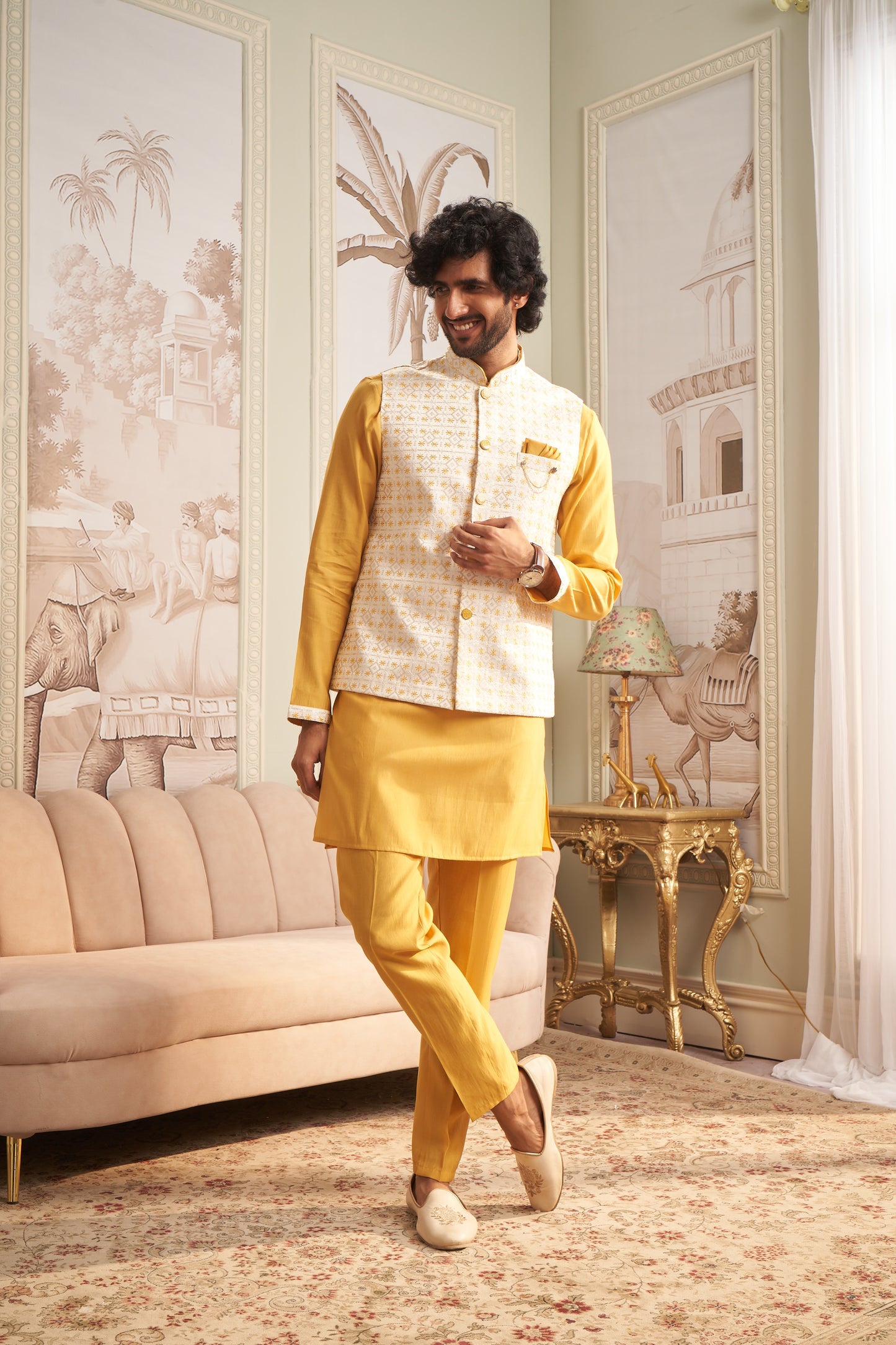 Bundi Kurta Set - Yellow