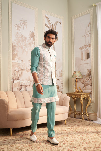 Bundi Kurta Set - Cyan Green