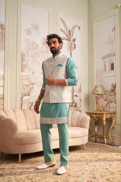 Bundi Kurta Set - Cyan Green