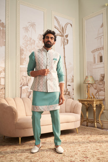 Bundi Kurta Set - Cyan Green