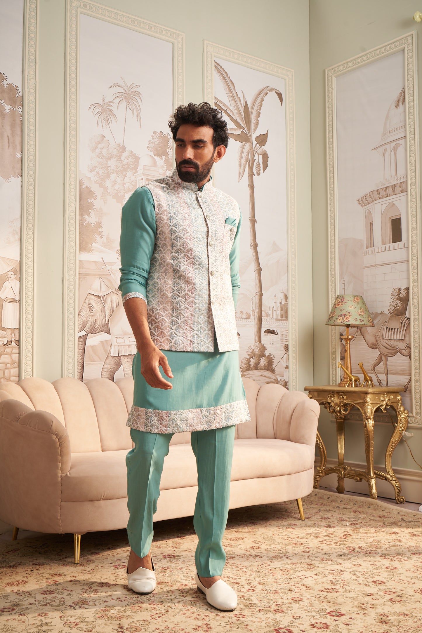 Bundi Kurta Set - Cyan Green