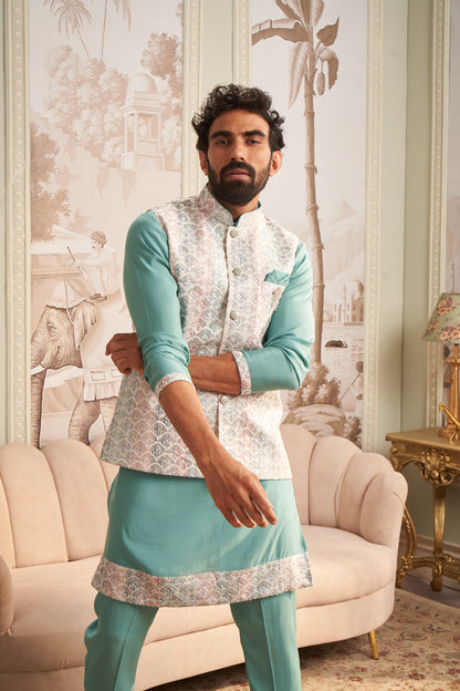 Bundi Kurta Set - Cyan Green