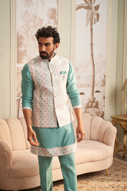Bundi Kurta Set - Cyan Green