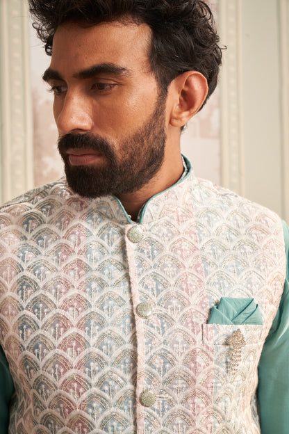 Bundi Kurta Set - Cyan Green