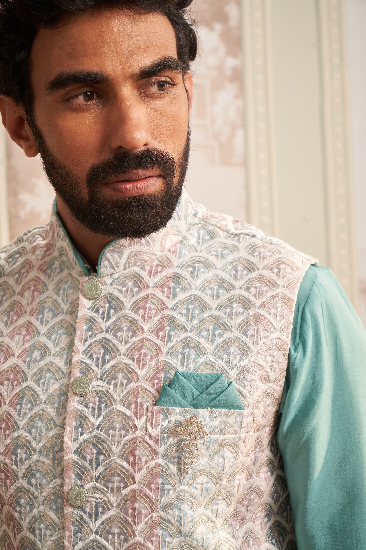 Bundi Kurta Set - Cyan Green
