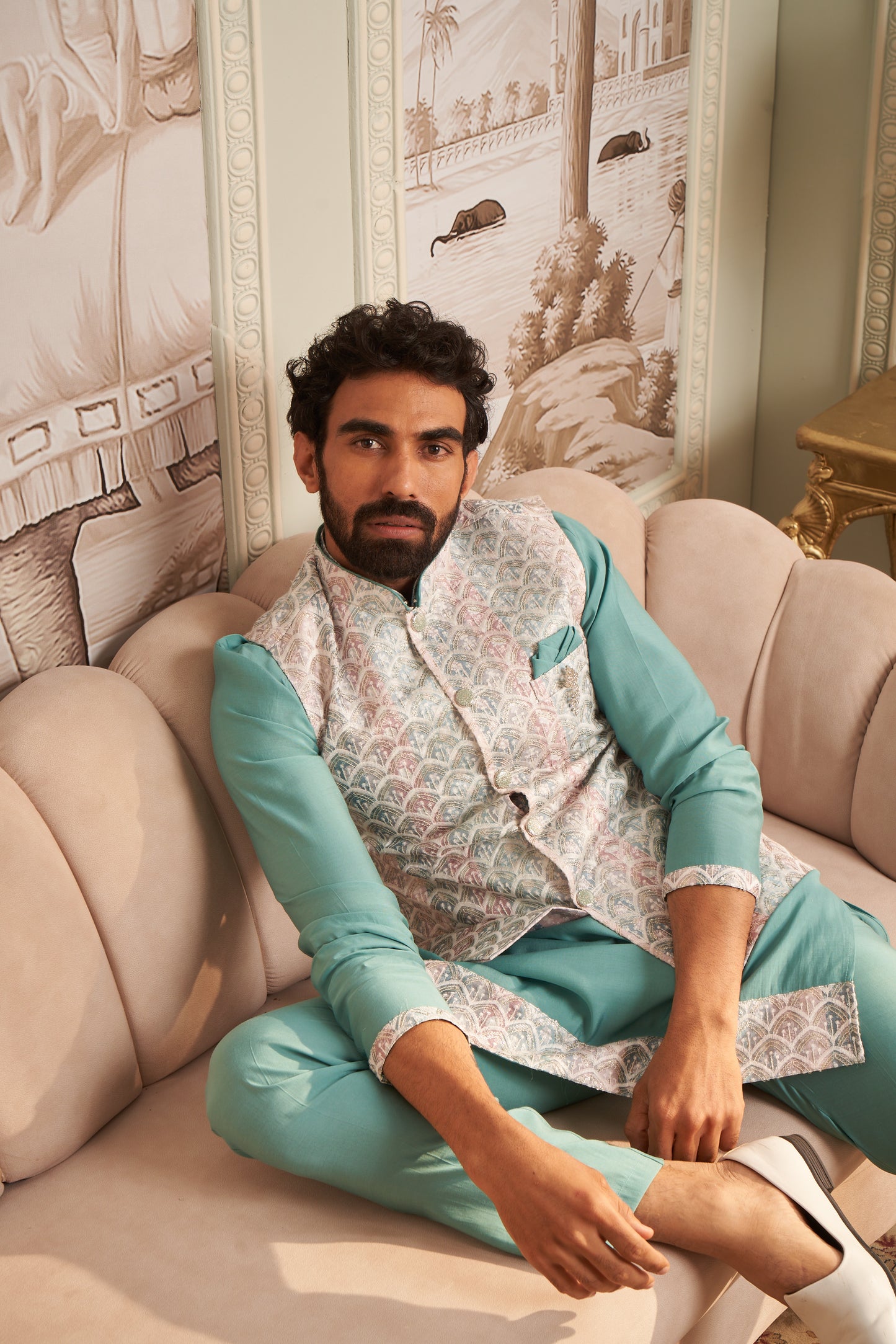 Bundi Kurta Set - Cyan Green