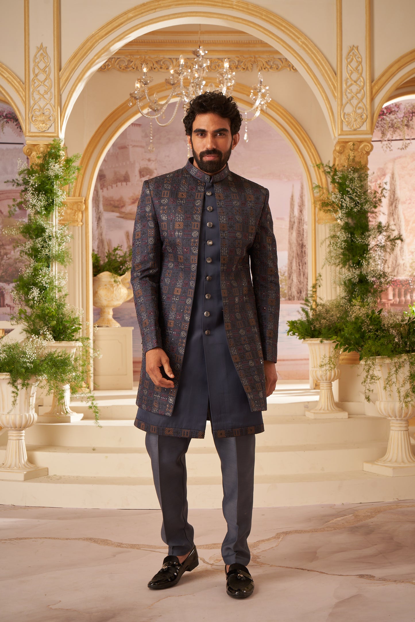Indo Western Front Open - Dark Grey