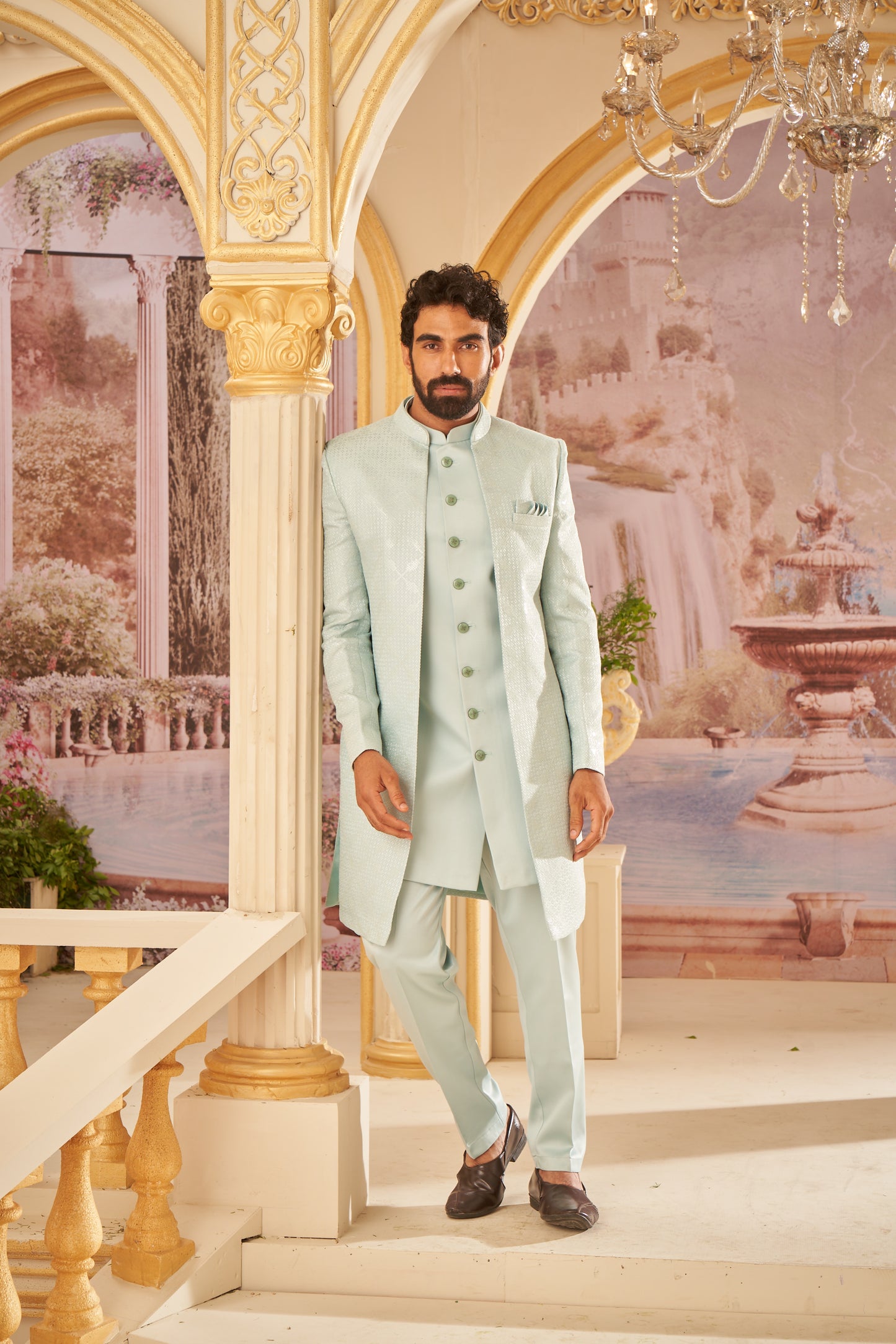 Indo Western Front Open - Mint Green
