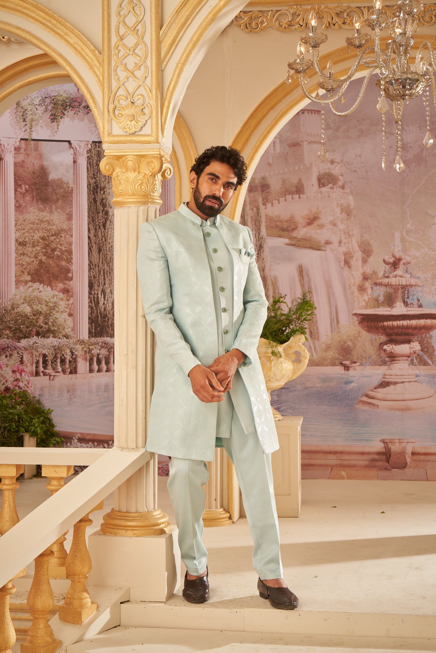 Indo Western Front Open - Mint Green