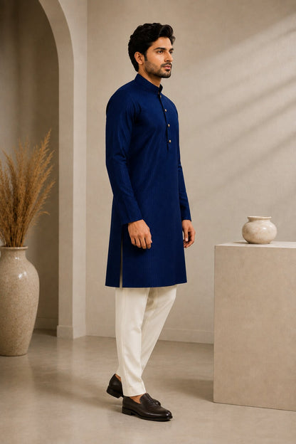 Men’s Blue Textured Kurta Pajama