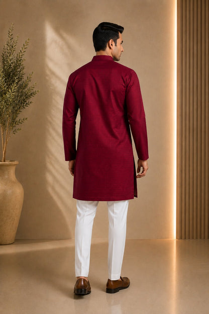 Men’s Maroon Textured Kurta Pajama